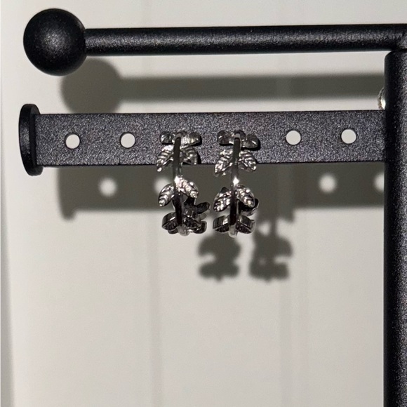 Silver “C” Hoop Earrings with Foliate Detailing EUC - Picture 2 of 4